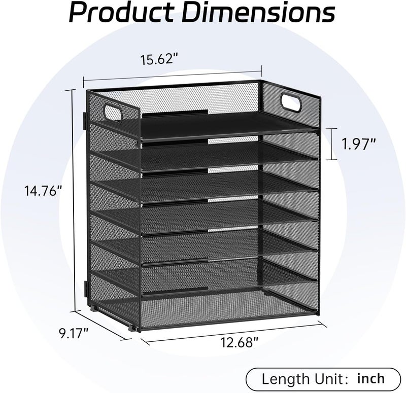 ReePlan 7-Tier Paper Organizer for Desk, Letter Tray with Handle Mesh Desk File Organizer, Workspace Organizers, Paper Sorter Organizer for Office Home School (Black) - Image 2